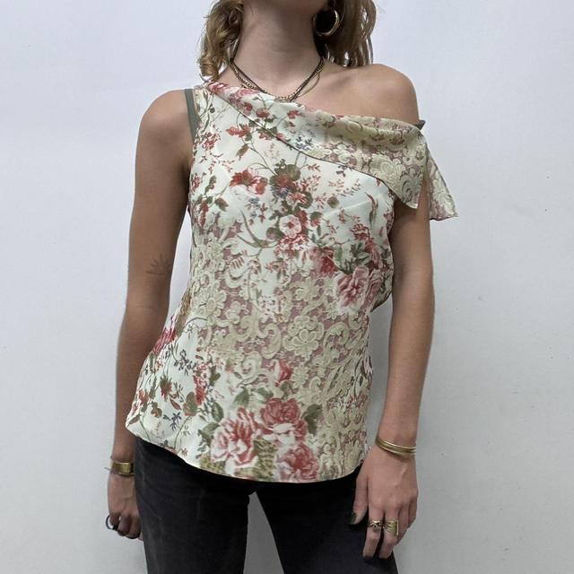 Sheer lace print drape vest
