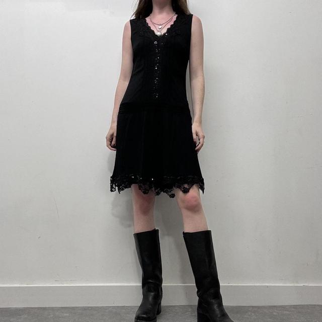 Black silk lace midi dress