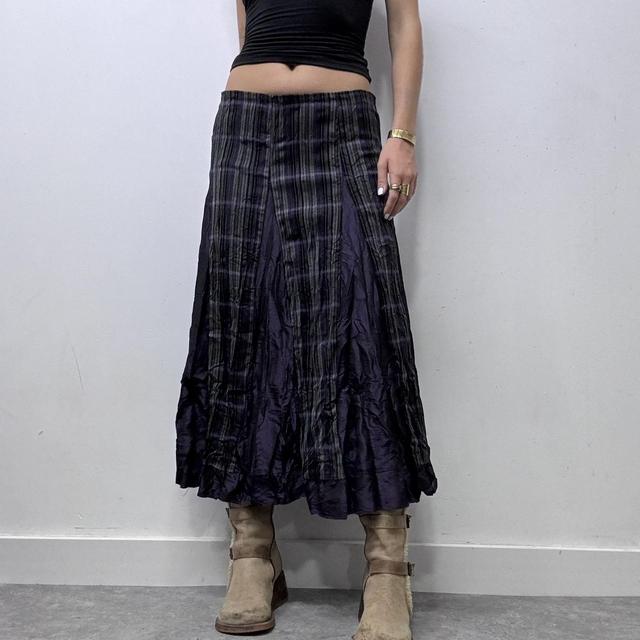 Grunge checked flare maxi skirt