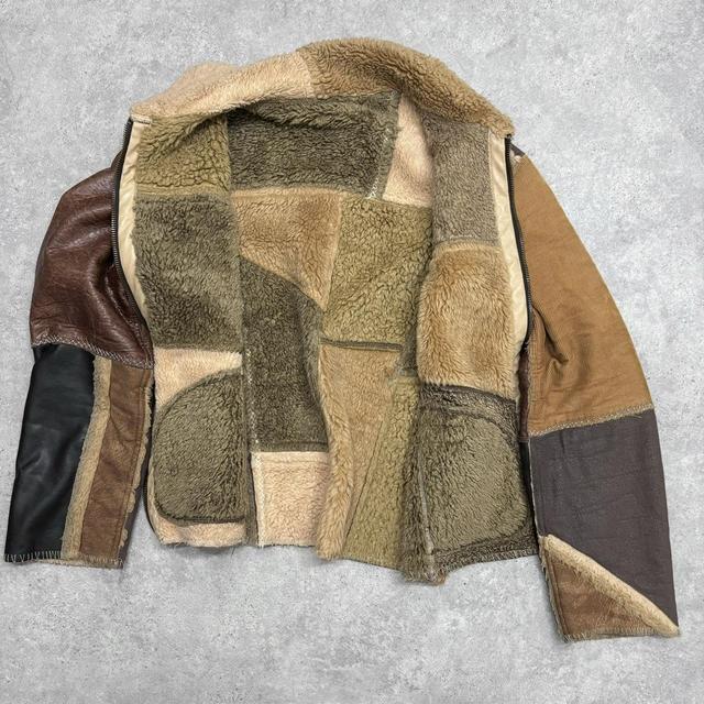 Faux leather sheepskin patchwork jacket