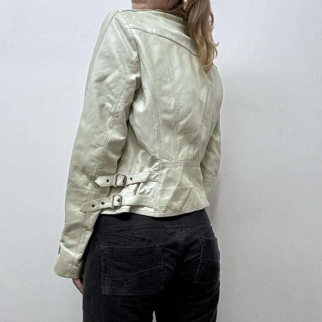 Cream leather biker jacket