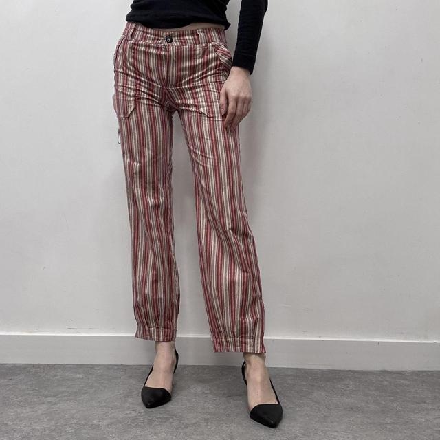 Pinstripe lowrise zip flare cuff pants