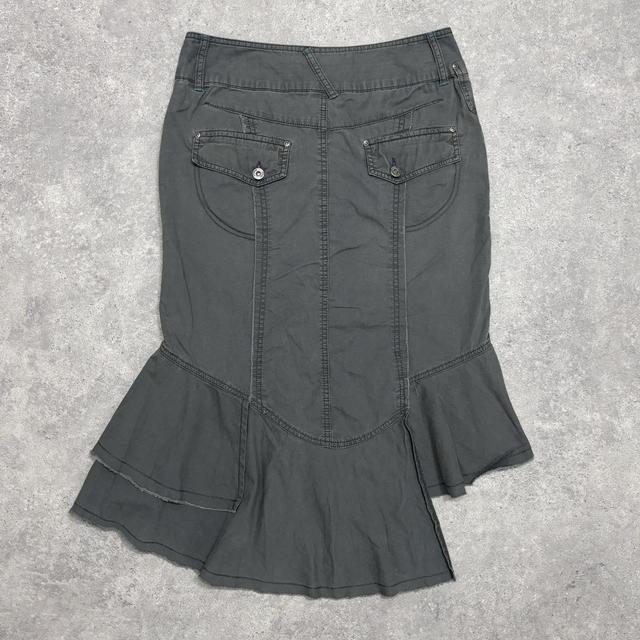 Khaki denim asymmetric ruffle skirt