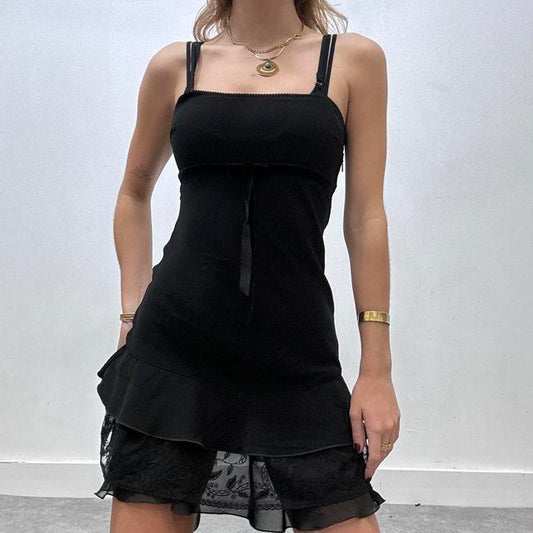 Black ruffle mini dress