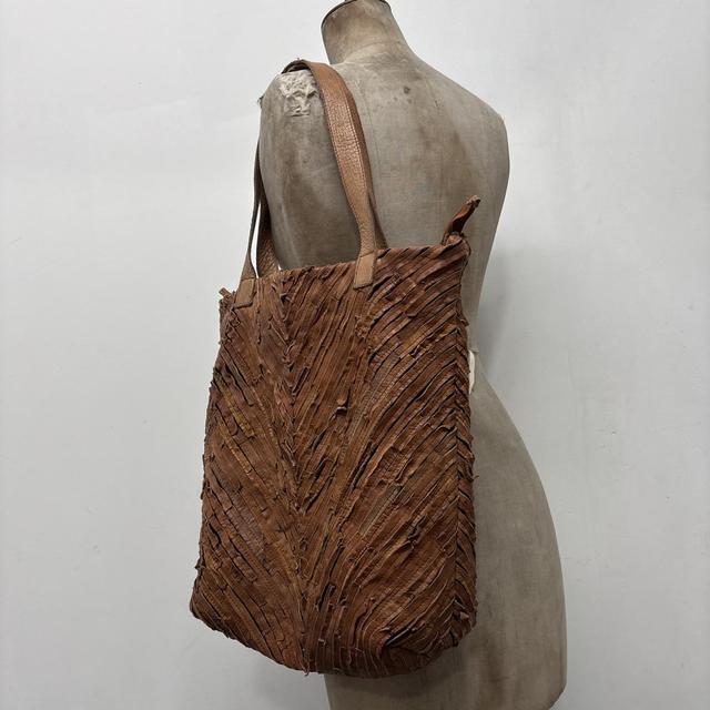 Distressed tan suede leather tote bag