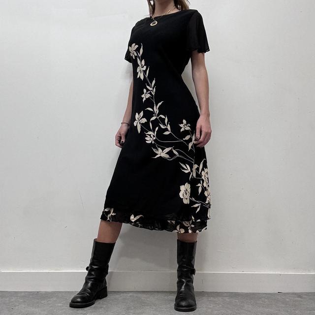 Black sheer layered minimal floral dress