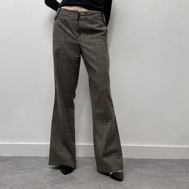 Brown checked flare suit pants