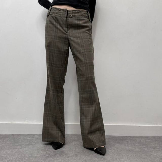 Brown checked flare suit pants