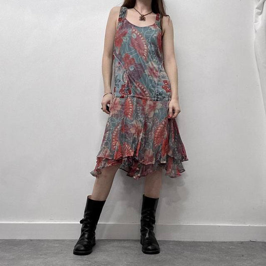 Sheer floral paisley diesel ruffle dress