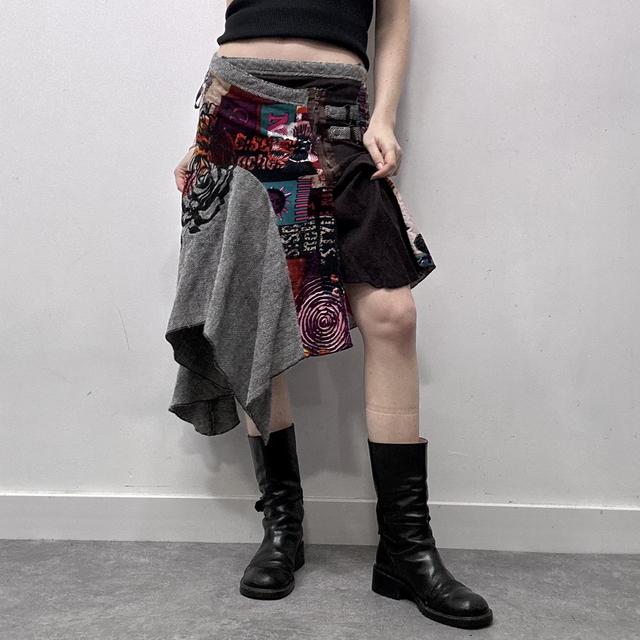 Graphic asyemmetric patterned tweed skirt