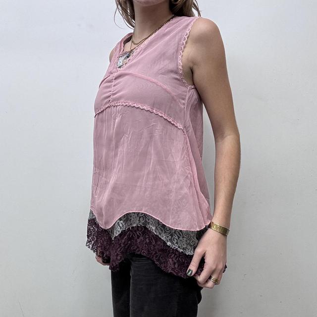 Sheer pink lace layered vest