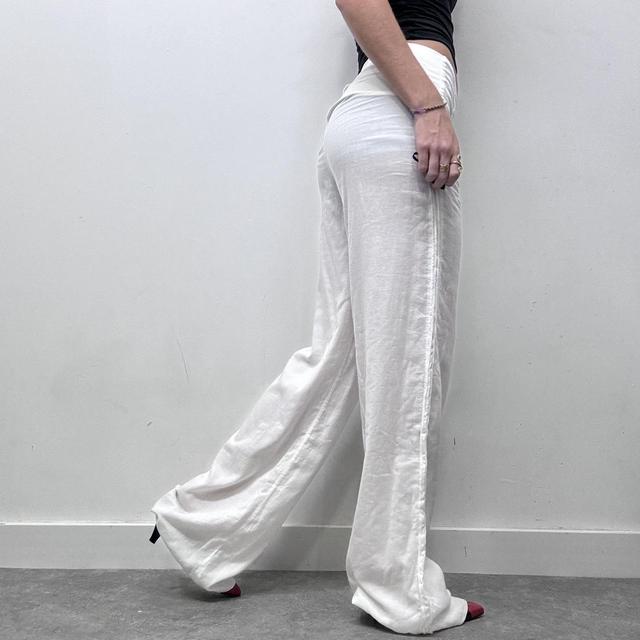 White minimalist flared wide leg trousers