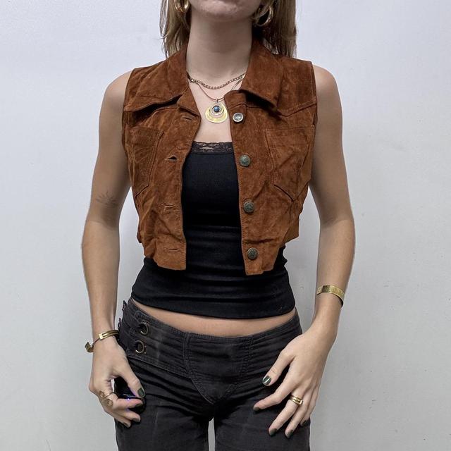Cropped suede western waistcoat vest