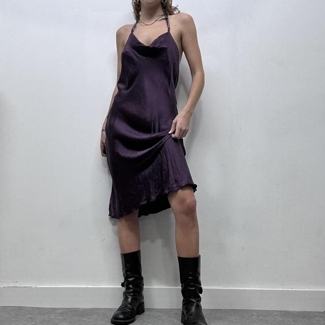 Purple silk cowl neck dress