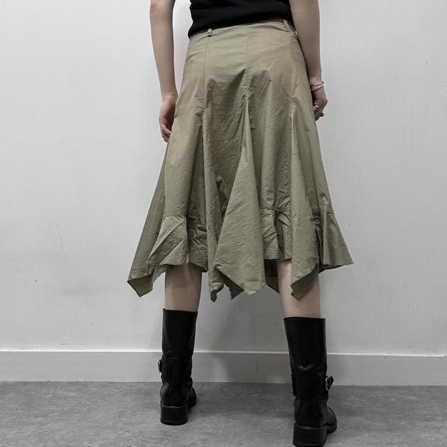 Khaki ribbon asymmetric midi skirt