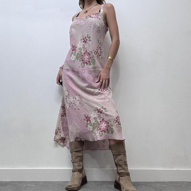 Pink floral printed maxi dress