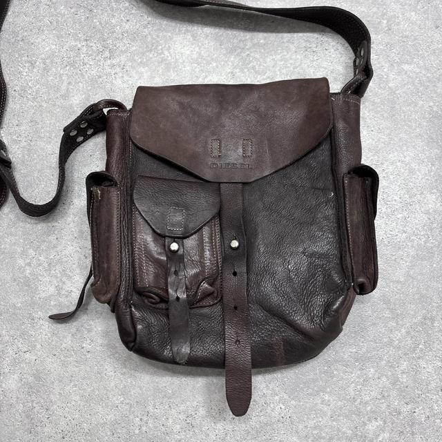 Dark brown leather diesel cargo crossbody bag