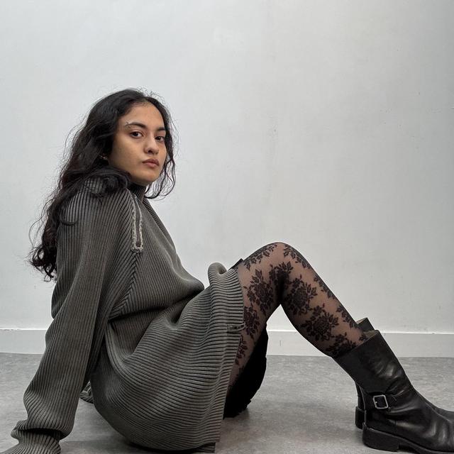 Oversized khaki ribbed knit jumper