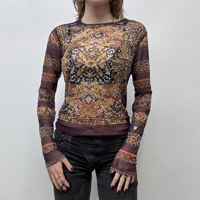 Graphic printed sheer long sleeve tshirt
