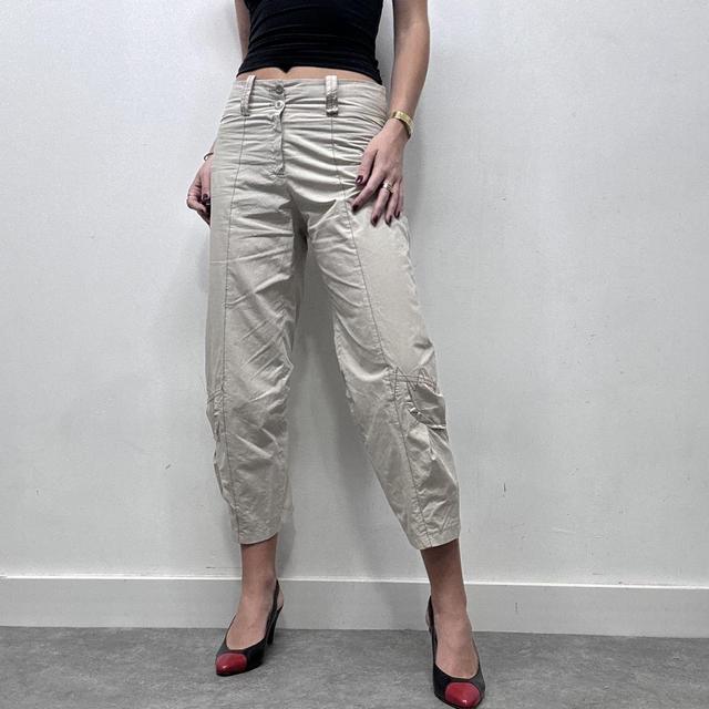Beige barrel cropped capri trousers