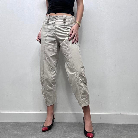 Beige barrel cropped capri trousers