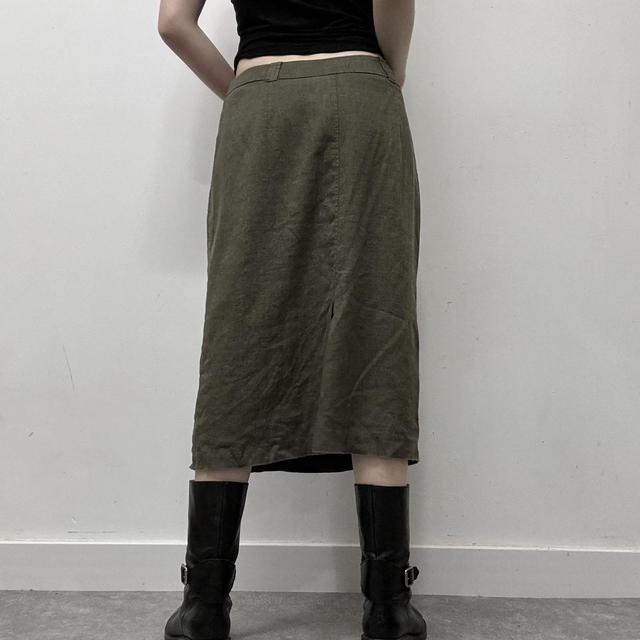 Khaki linen midi skirt