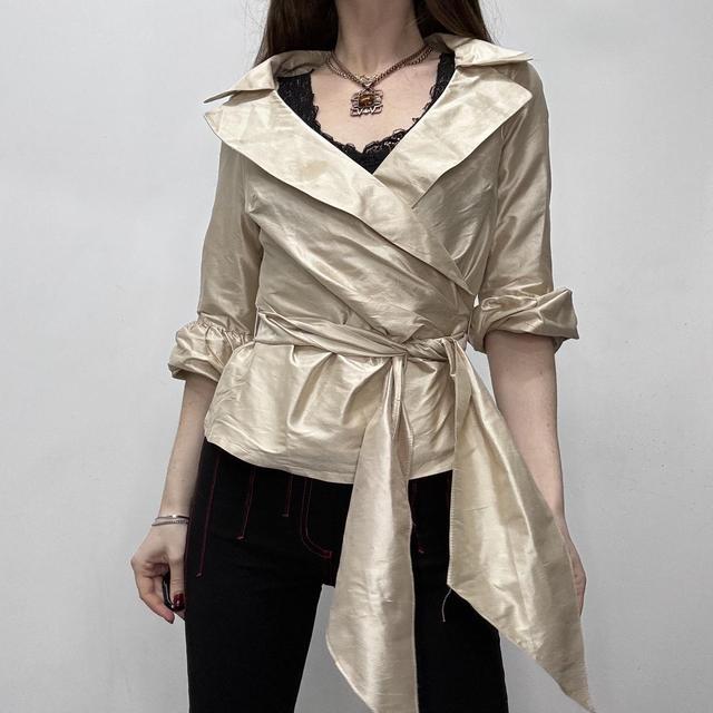 Silk satin structured wrap shirt