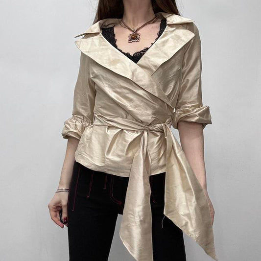 Silk satin structured wrap shirt