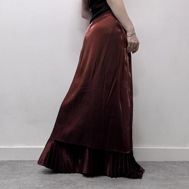 Red layered pleated maxi skirt