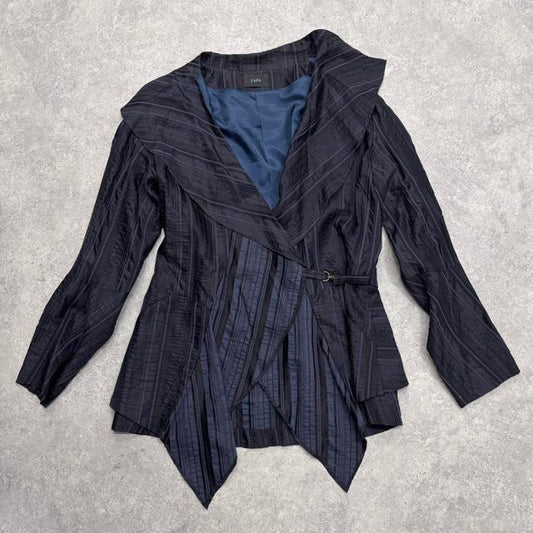 Navy pinstripe asymmetric layered jacket