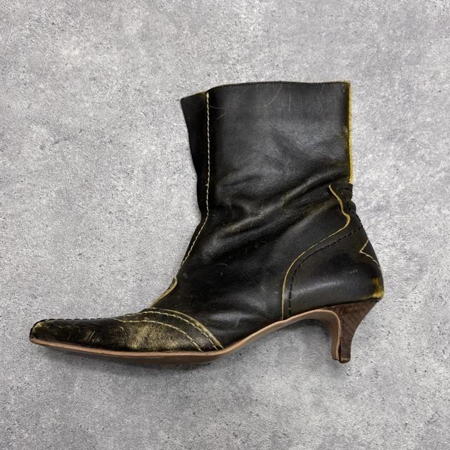 Brown leather y2k futuristic boots