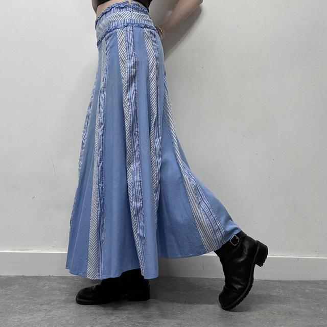 Blue pinstripe flared skirt