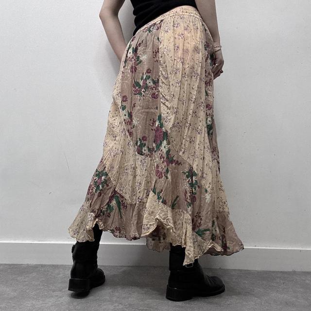 Sheer patchwork floral ruffle skirt