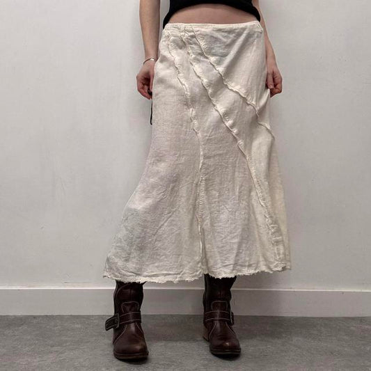 Cream linen distressed midi skirt