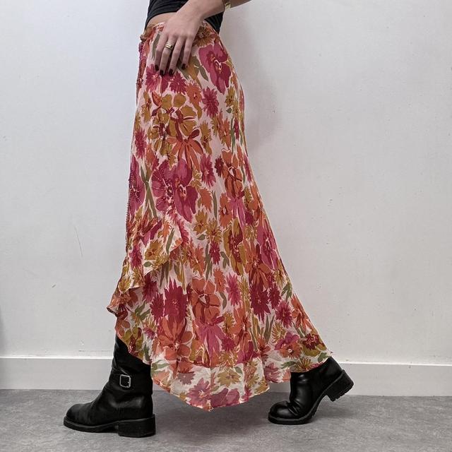 Sheer layered floral ruffle fairy maxi skirt