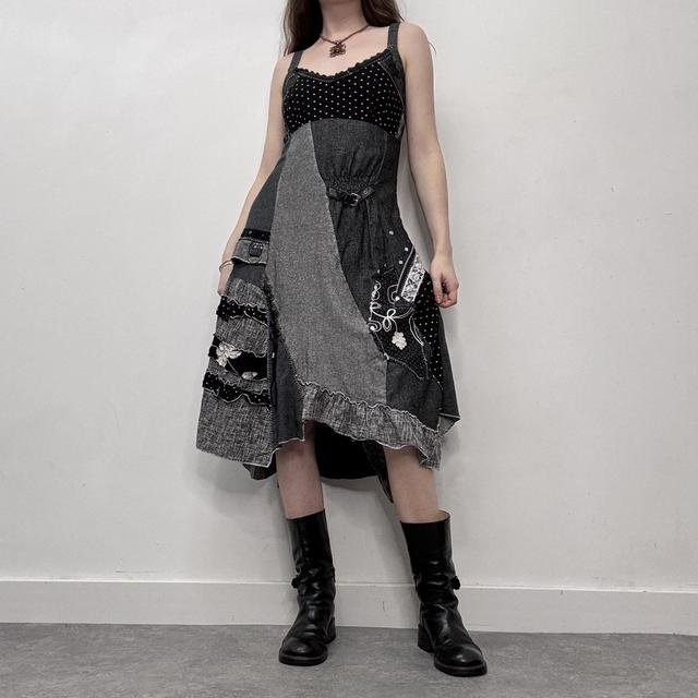 Black grunge patchwork dress