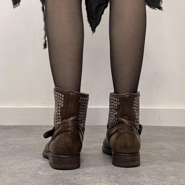 Brown leather studded eyelet boots