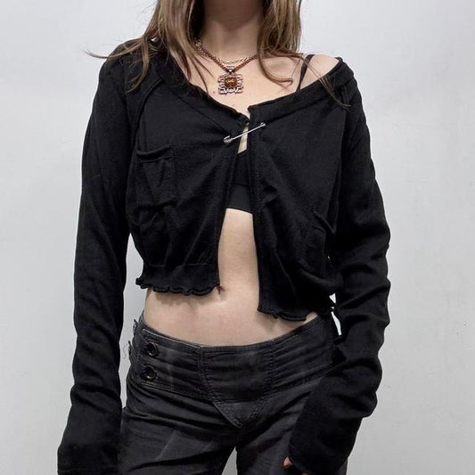 Black cropped asymmetric punk cardigan