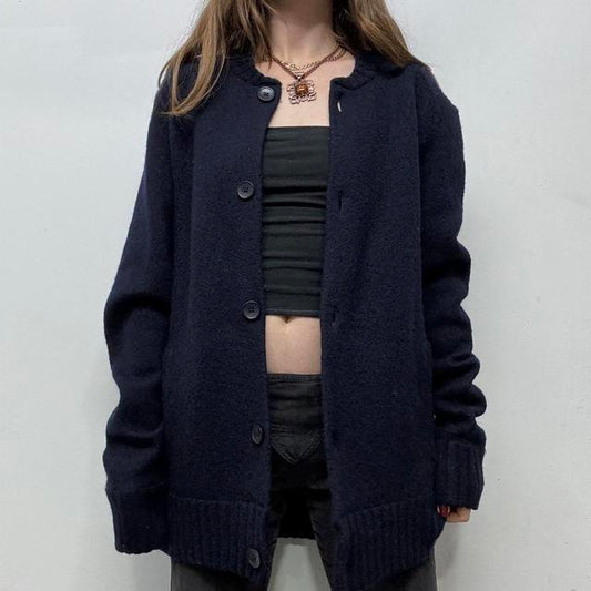 Oversized navy wool cardigan