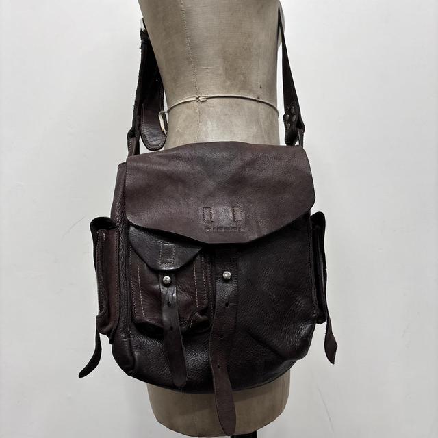 Dark brown leather diesel cargo crossbody bag