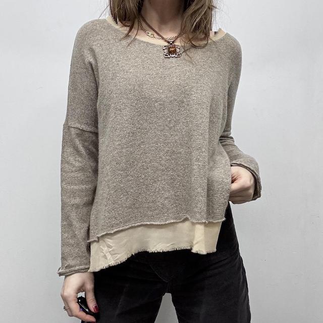 Slouchy brown knit sheer distressed hem