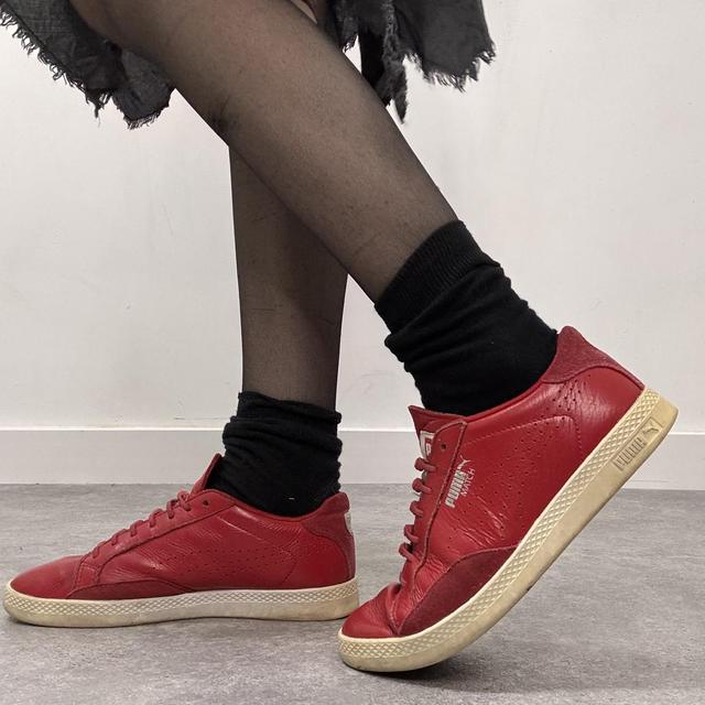 Red leather puma trainers