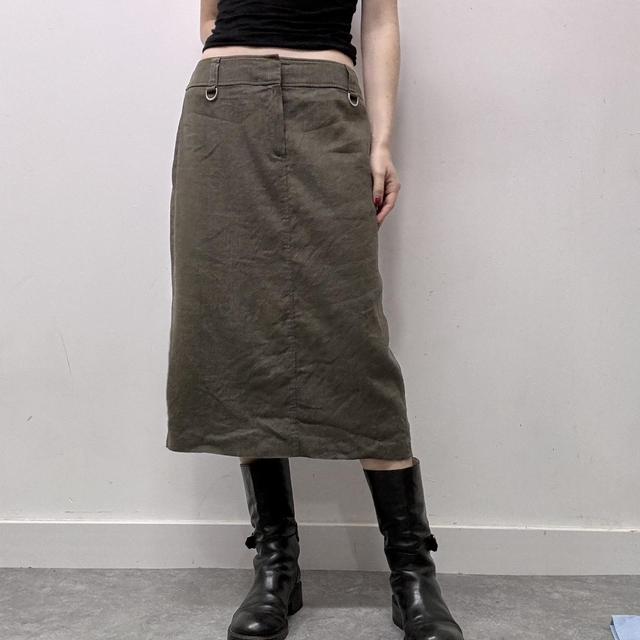 Khaki linen midi skirt
