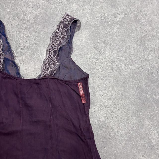 Purple silk lace slit dress