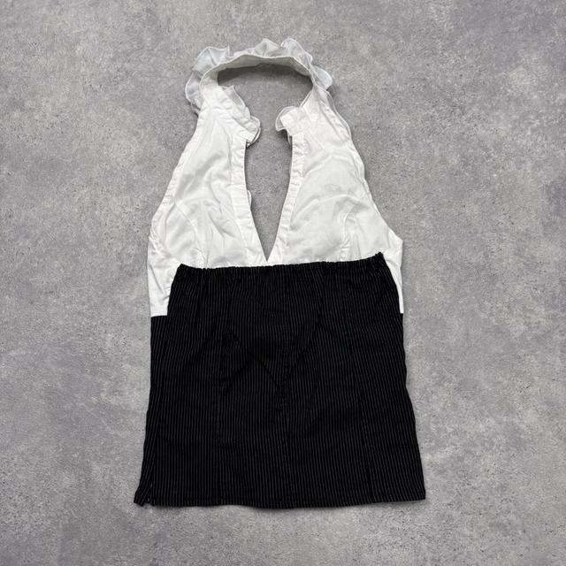 Ruffle pinstripe halter office vest