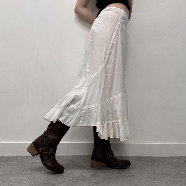 White cotton flared maxi skirt