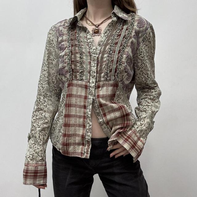 Patchwork checked fairy shirt