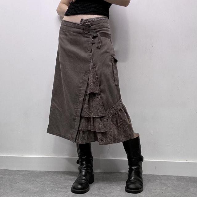 Brown lace asymmetric fairy midi skirt