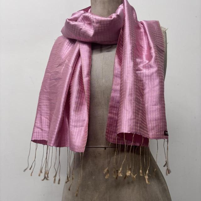 Silk satin pink checked scarf