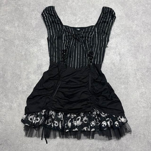 Black pinstripe gothic puff dress